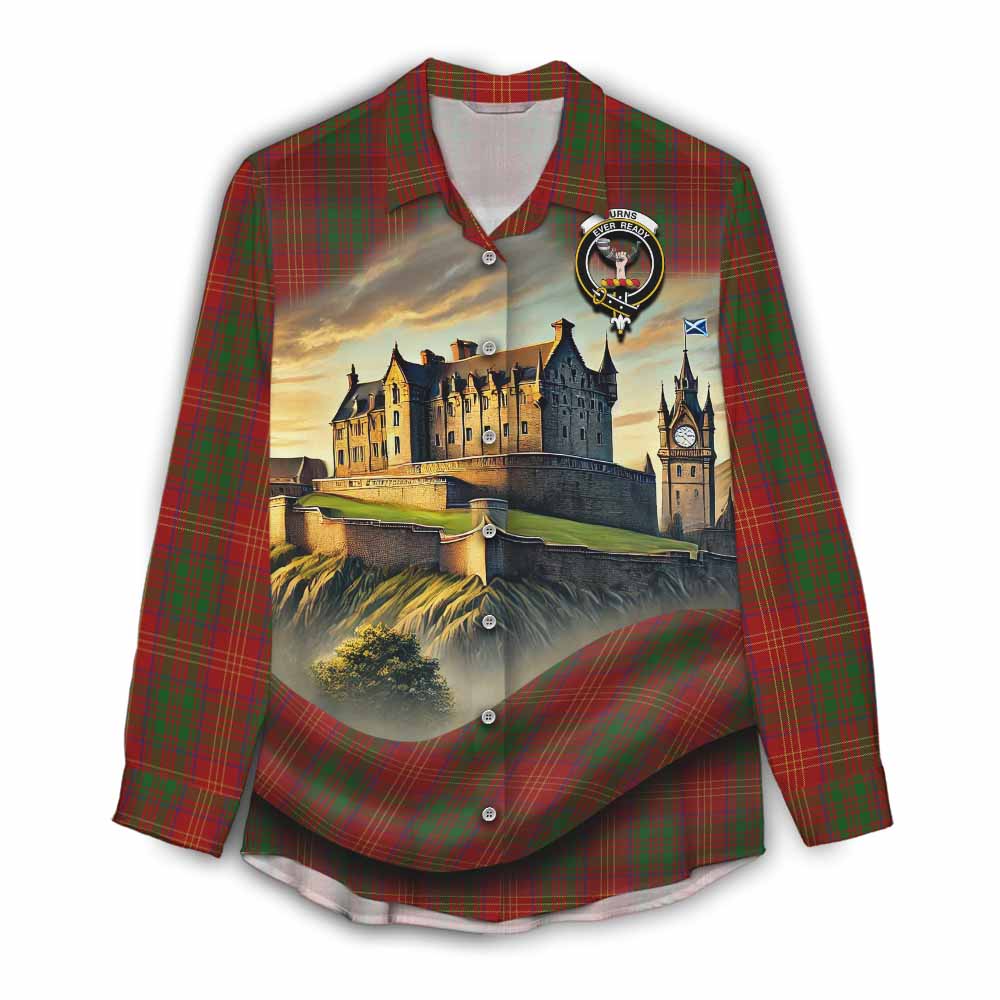 Tartan Vibes Clothing Burns Tartan Family Crest Women's Casual Shirt with Scottish Ancient Castle Style
