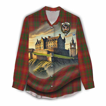 Tartan Vibes Clothing Burns Tartan Family Crest Women's Casual Shirt with Scottish Ancient Castle Style