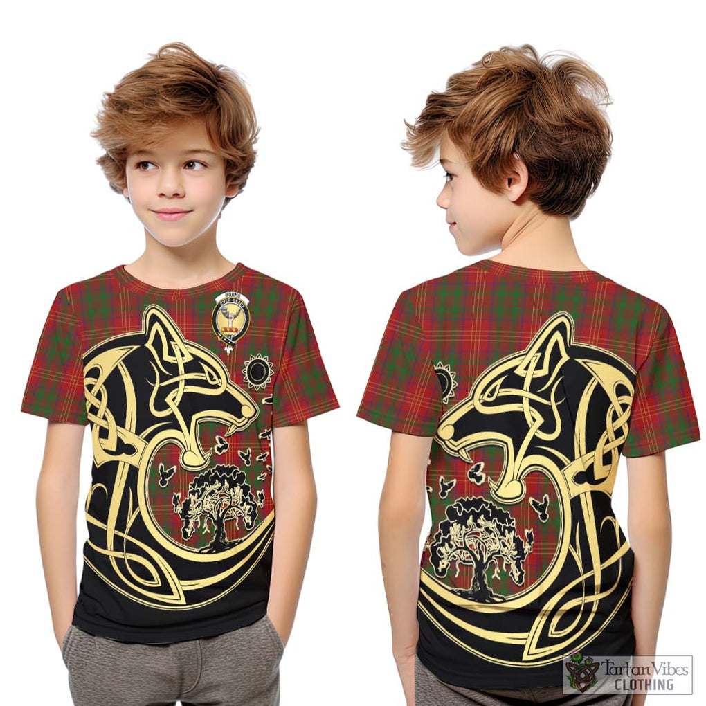 Burns Tartan Kid T-Shirt with Family Crest Celtic Wolf Style Youth XL Size14 - Tartan Vibes Clothing