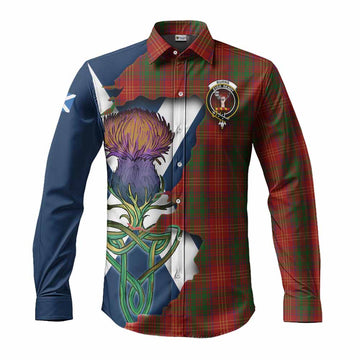 Tartan Vibes Clothing Burns Tartan Family Crest Long Sleeve Button Shirt Scottish Thistle Celtic Inspired