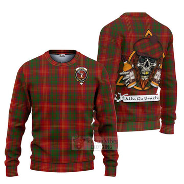 Tartan Vibes Clothing Burns Tartan Knitted Sweater with Family Crest and Bearded Skull Holding Bottles of Whiskey