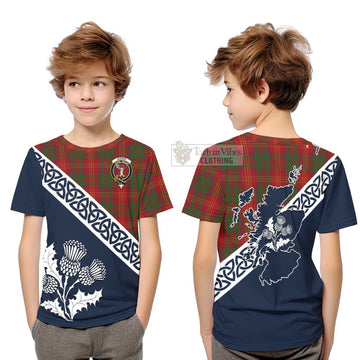 Tartan Vibes Clothing Burns Tartan Kid T-Shirt Featuring Thistle and Scotland Map