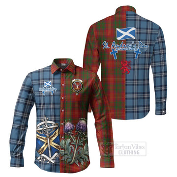Burns Tartan Long Sleeve Button Shirt Happy St. Andrew's Day Half Tartan Style