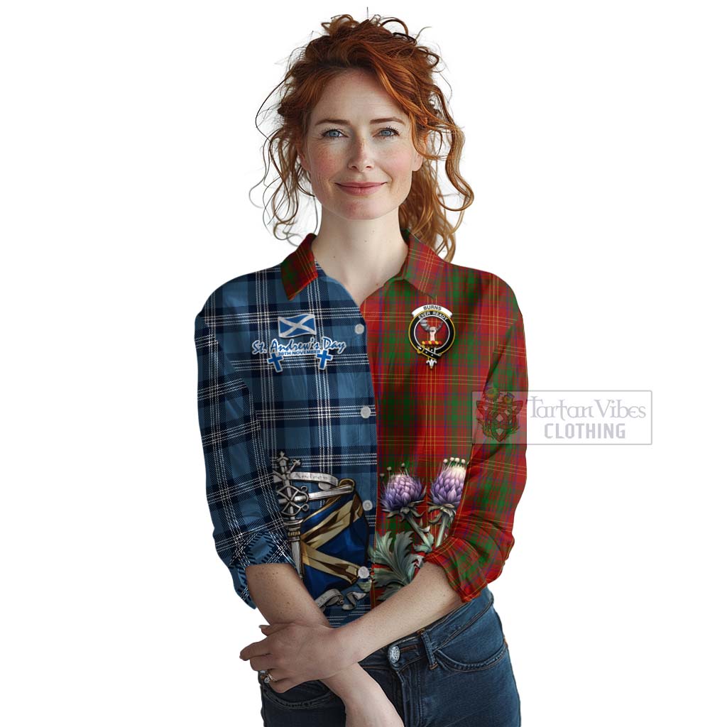 Tartan Vibes Clothing Burns Tartan Women's Casual Shirt Happy St. Andrew's Day Half Tartan Style