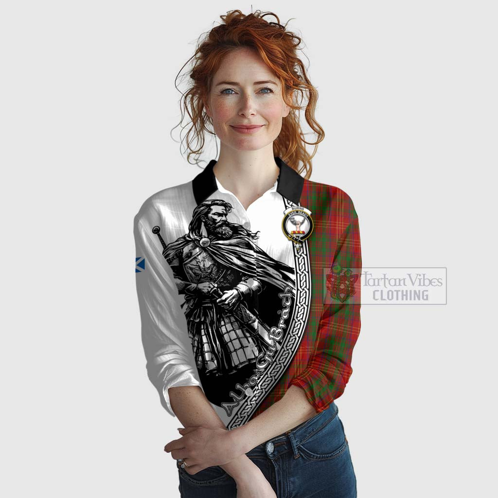 Tartan Vibes Clothing Burns Tartan Clan Crest Women's Casual Shirt with Highlander Warrior Celtic Style