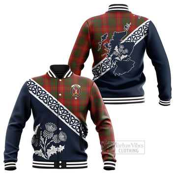 Tartan Vibes Clothing Burns Tartan Baseball Jacket Featuring Thistle and Scotland Map