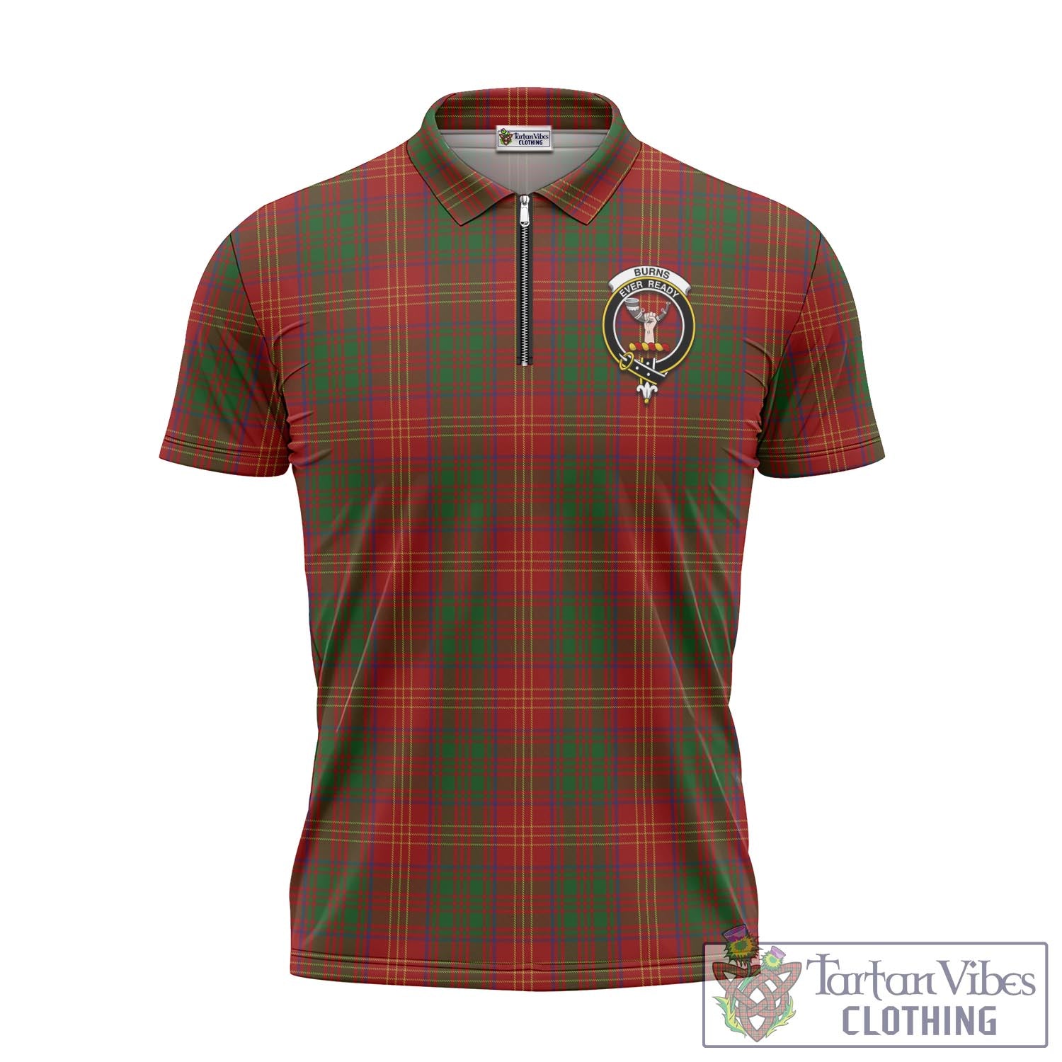 Tartan Vibes Clothing Burns Tartan Zipper Polo Shirt with Family Crest