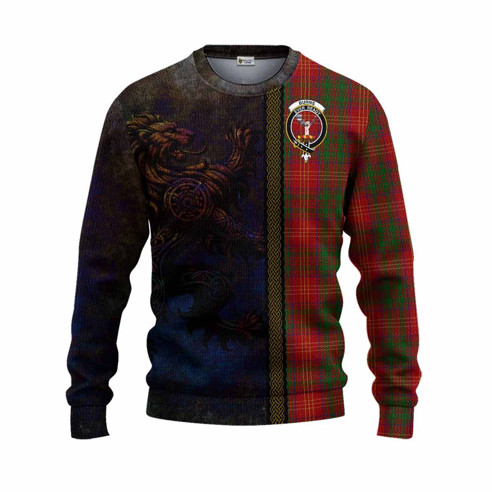 Tartan Vibes Clothing Burns Tartan Family Crest Knitted Sweater Alba Gu Brath Be Brave Lion Ancient Style