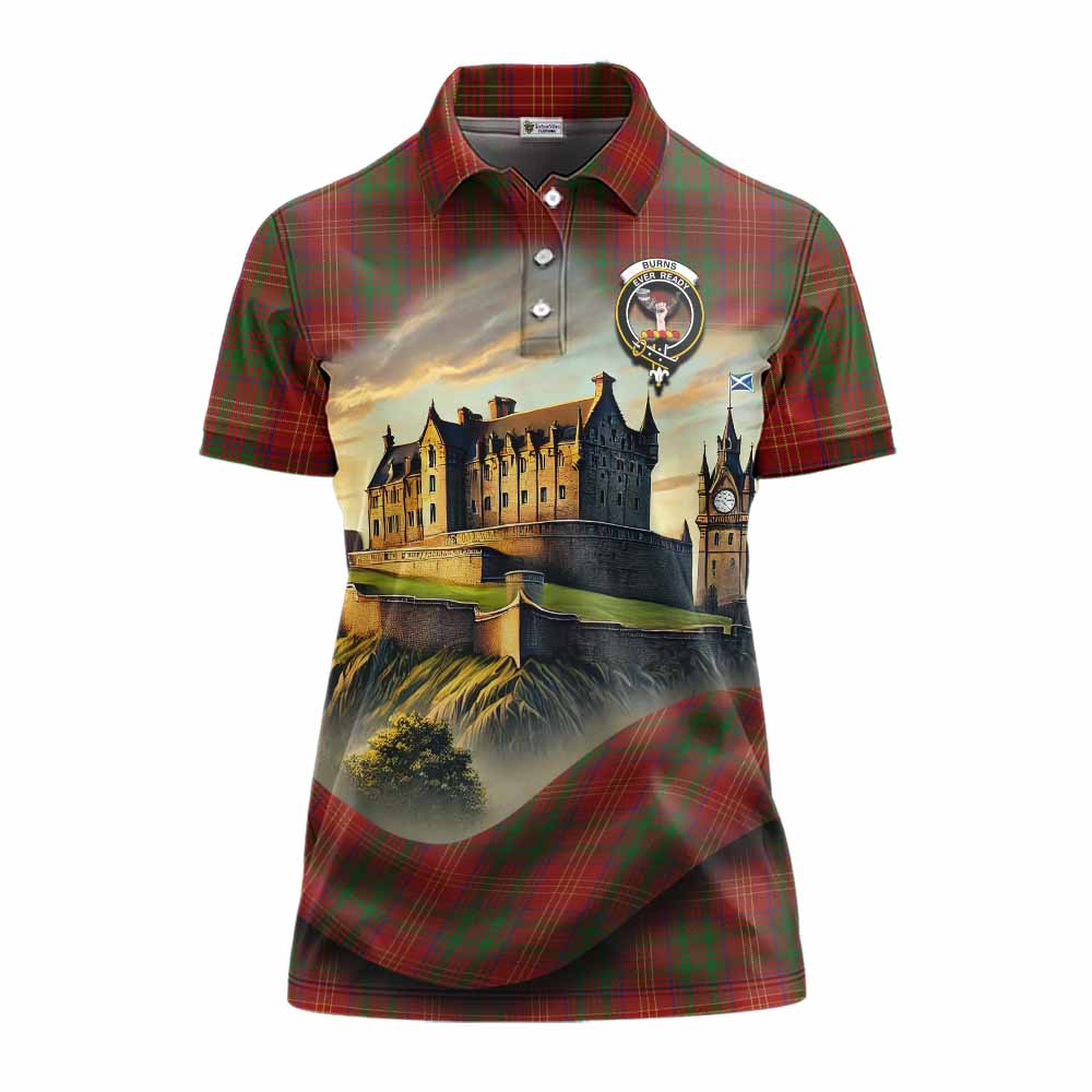 Tartan Vibes Clothing Burns Tartan Family Crest Women's Polo Shirt with Scottish Ancient Castle Stype