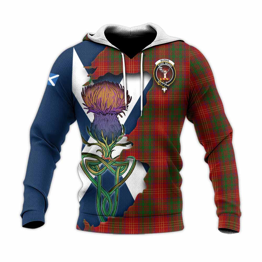 Tartan Vibes Clothing Burns Tartan Family Crest Knitted Hoodie Scottish Thistle Celtic Inspired