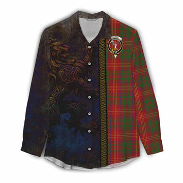 Tartan Vibes Clothing Burns Tartan Family Crest Women's Casual Shirt Alba Gu Brath Be Brave Lion Ancient Style