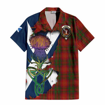 Tartan Vibes Clothing Burns Tartan Family Crest Short Sleeve Button Shirt Scottish Thistle Celtic Inspired