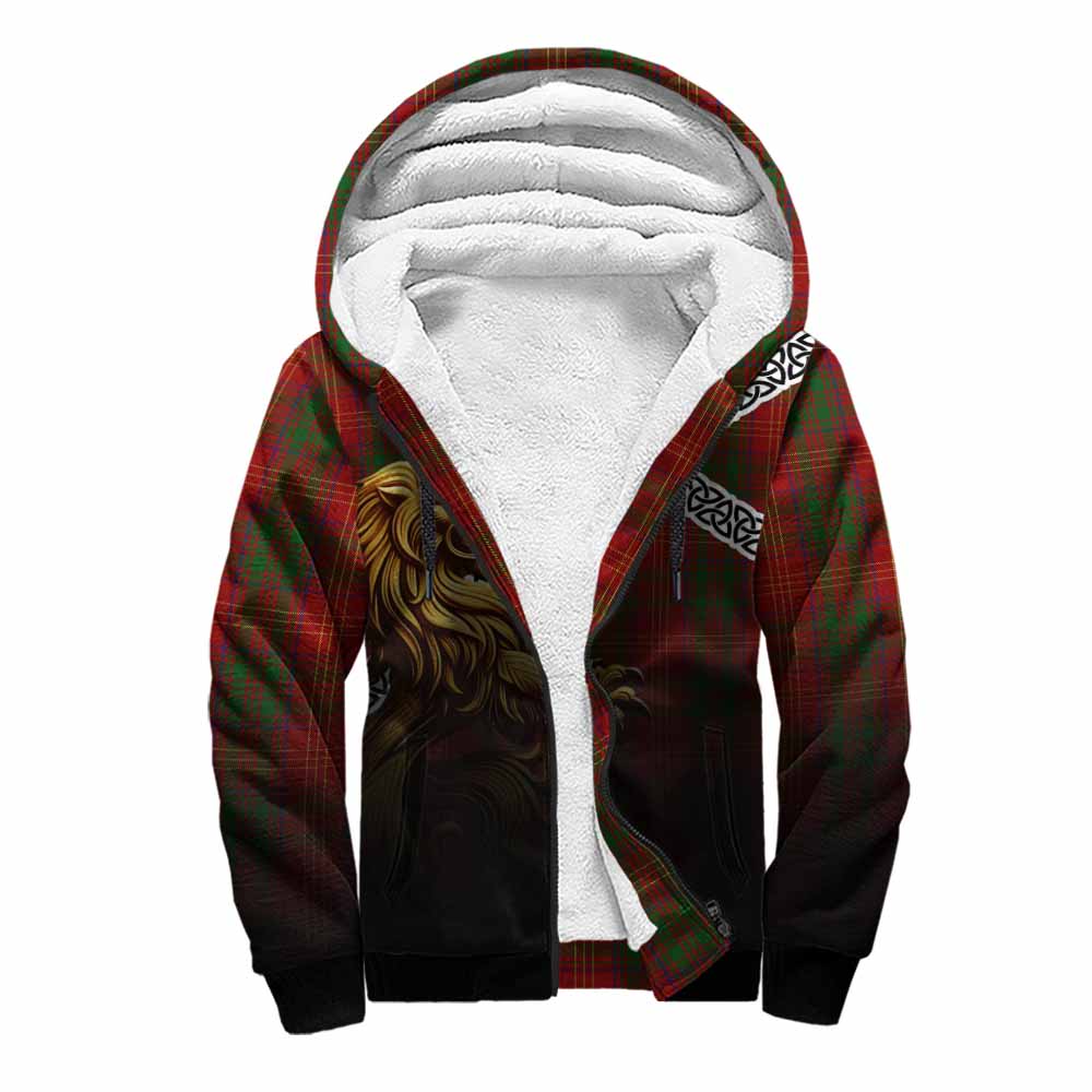Tartan Vibes Clothing Burns Crest Tartan Sherpa Hoodie with Golden Lion Emblem Celtic Style