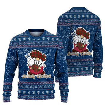 Burns Clan Christmas Family Knitted Sweater with Funny Gnome Playing Bagpipes Unisex Blue - Tartanvibesclothing