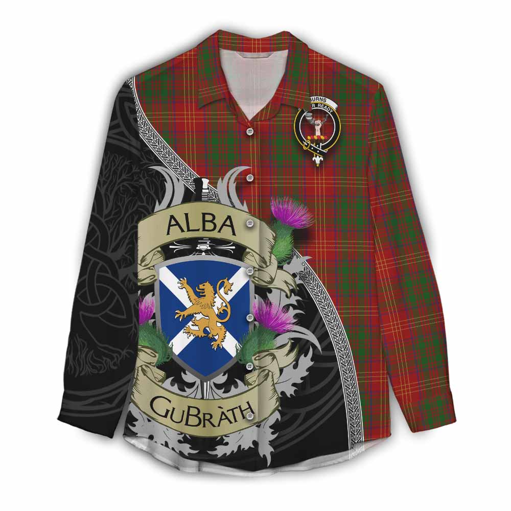 Tartan Vibes Clothing Burns Tartan Family Crest Women's Casual Shirt Lion Rampant Royal Thistle Shield Celtic Inspired