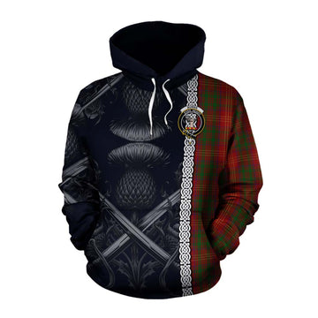 Tartan Vibes Clothing Burns Tartan Cotton Hoodie with Family Crest Cross Sword Thistle Celtic Vibes