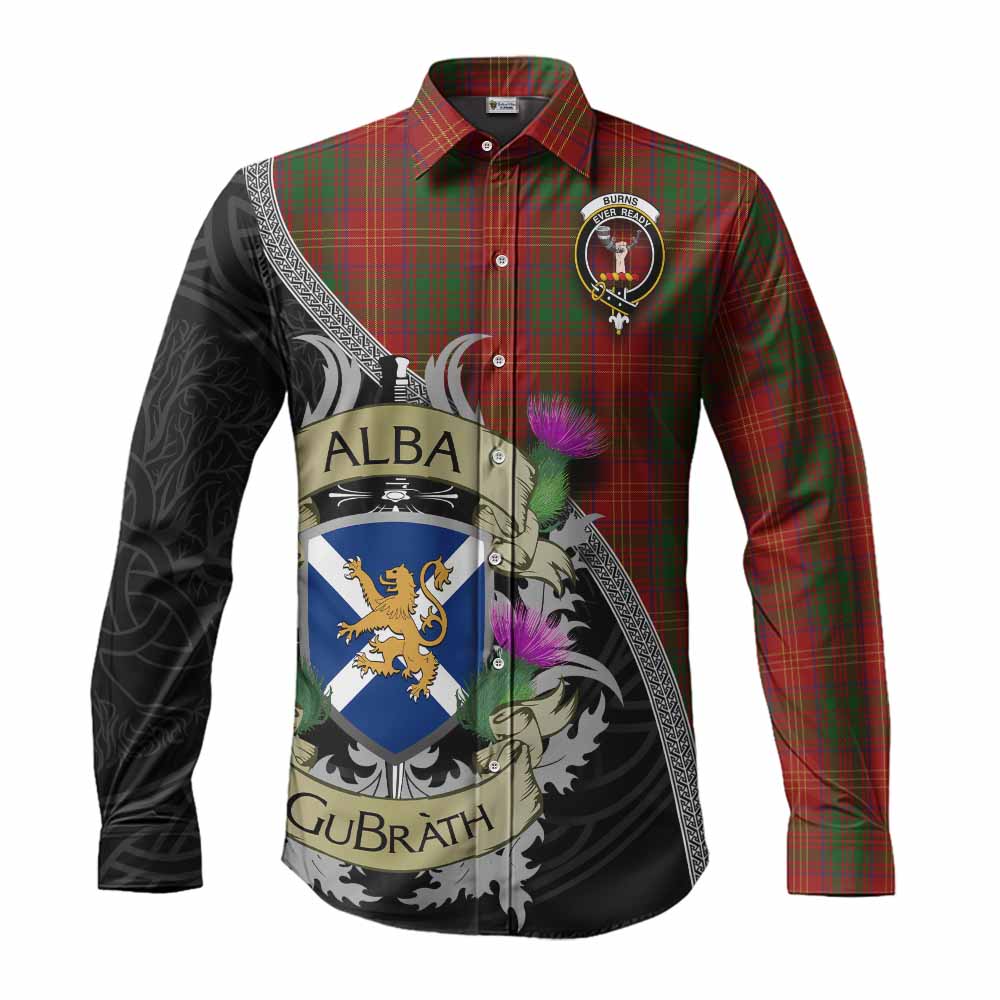 Tartan Vibes Clothing Burns Tartan Family Crest Long Sleeve Button Shirt Lion Rampant Royal Thistle Shield Celtic Inspired