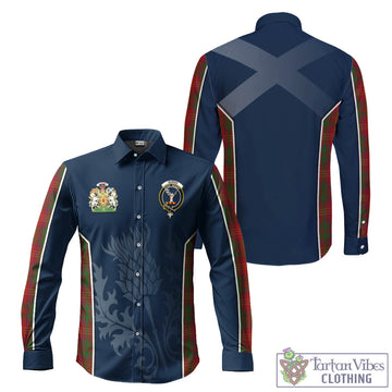 Burns Tartan Long Sleeve Button Up Shirt with Family Crest and Scottish Thistle Vibes Sport Style