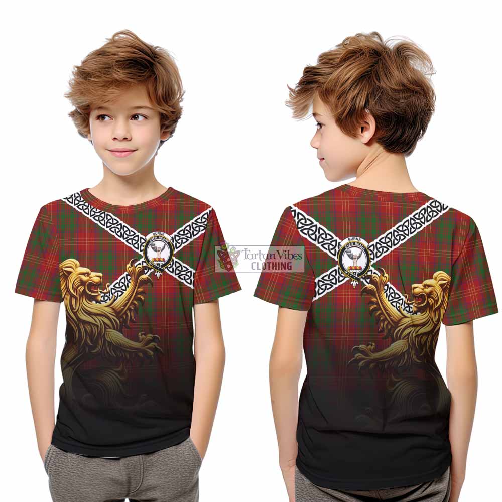 Tartan Vibes Clothing Burns Crest Tartan Kid T-Shirt with Golden Lion Emblem Celtic Style