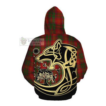 Tartan Vibes Clothing Burns Tartan Cotton Hoodie with Family Crest Celtic Wolf Style