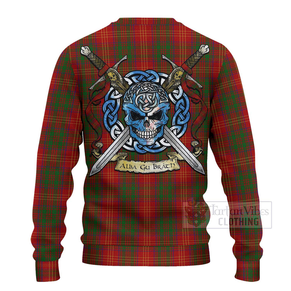 Tartan Vibes Clothing Burns Tartan Knitted Sweater with Family Crest Celtic Skull Style