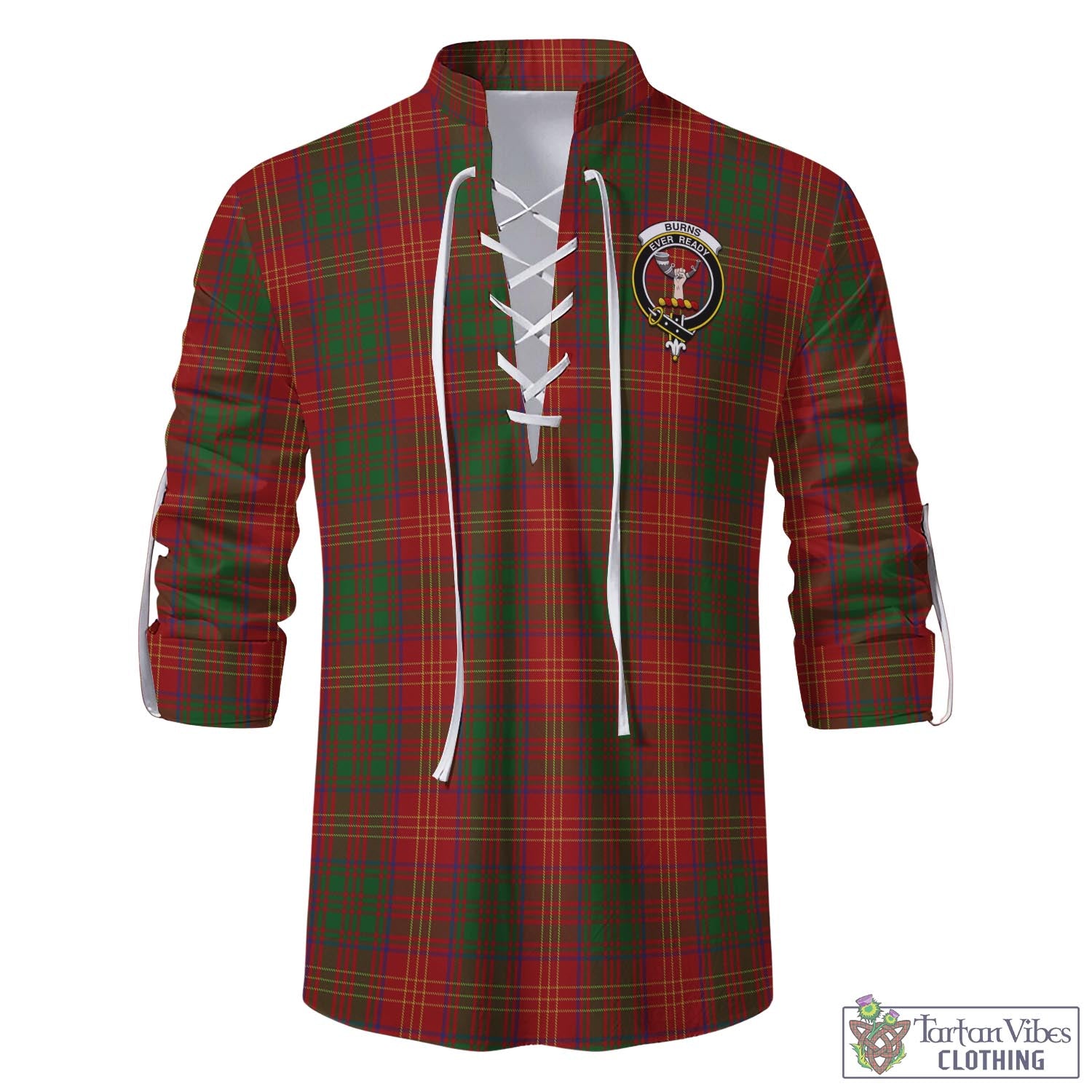 Tartan Vibes Clothing Burns Tartan Men's Scottish Traditional Jacobite Ghillie Kilt Shirt with Family Crest