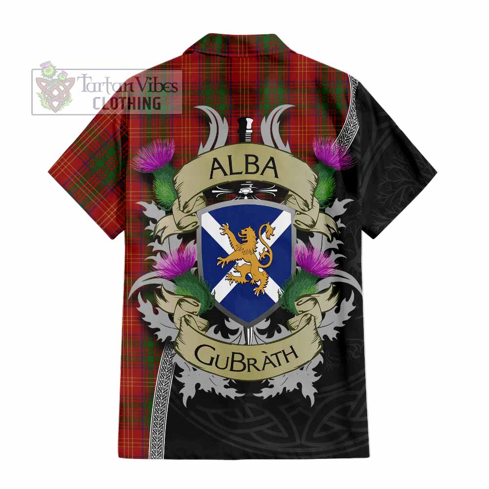 Tartan Vibes Clothing Burns Tartan Family Crest Short Sleeve Button Shirt Lion Rampant Royal Thistle Shield Celtic Inspired