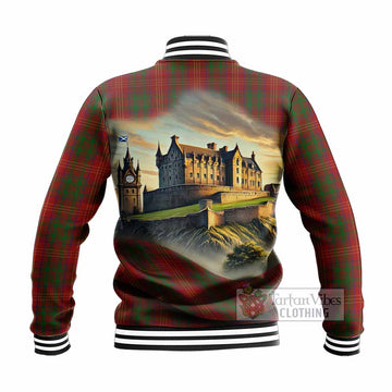 Tartan Vibes Clothing Burns Tartan Family Crest Baseball Jacket with Scottish Ancient Castle Style