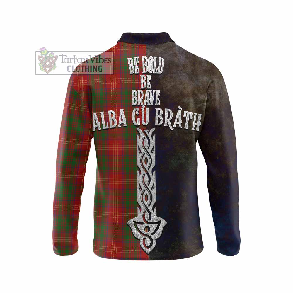 Tartan Vibes Clothing Burns Tartan Family Crest Long Sleeve Polo Shirt Alba Gu Brath Be Brave Lion Ancient Style