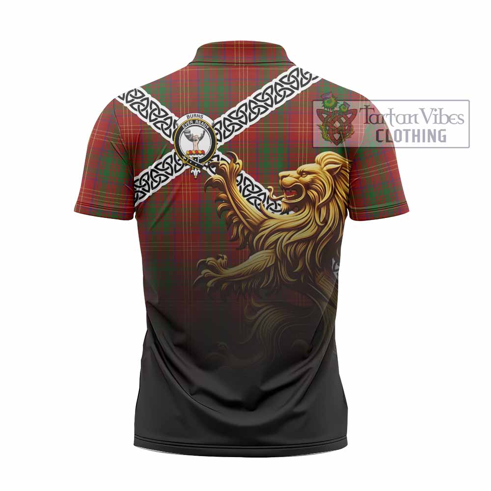 Tartan Vibes Clothing Burns Crest Tartan Zipper Polo Shirt with Golden Lion Emblem Celtic Style