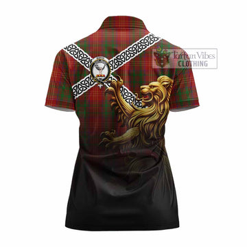 Burns Crest Tartan Women's Polo Shirt with Golden Lion Emblem Celtic Style