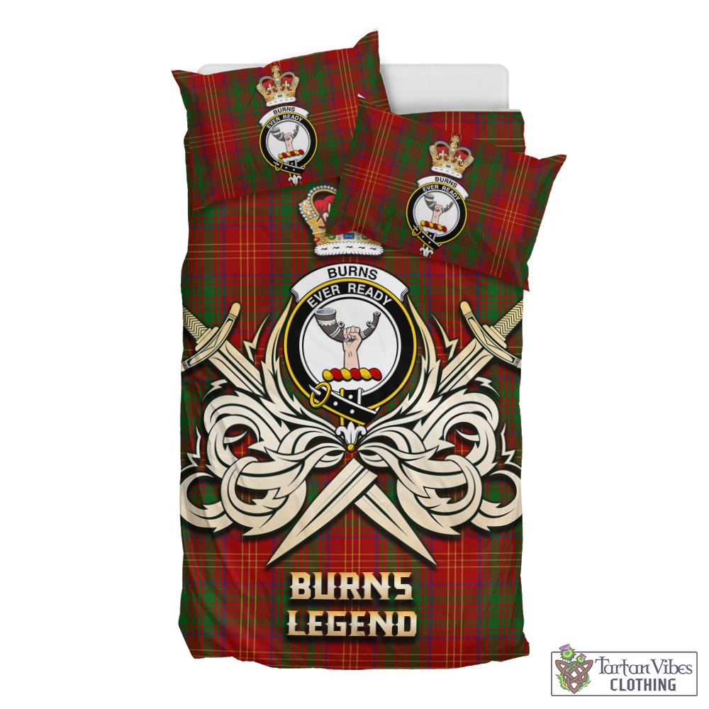 Tartan Vibes Clothing Burns Tartan Bedding Set with Clan Crest and the Golden Sword of Courageous Legacy