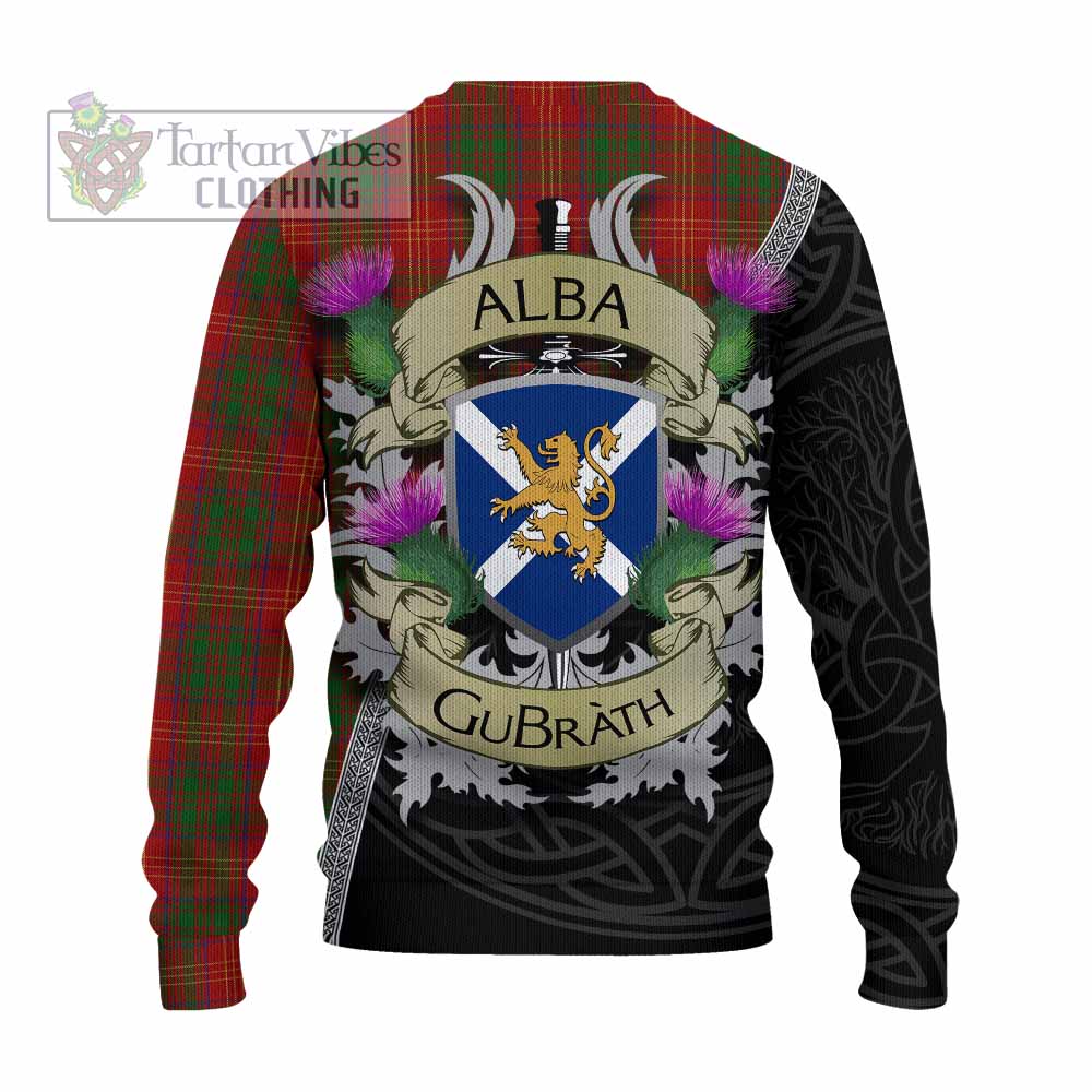 Tartan Vibes Clothing Burns Tartan Family Crest Knitted Sweater Lion Rampant Royal Thistle Shield Celtic Inspired