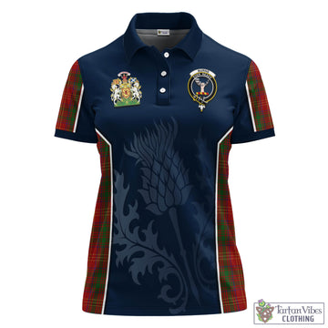 Burns Tartan Women's Polo Shirt with Family Crest and Scottish Thistle Vibes Sport Style