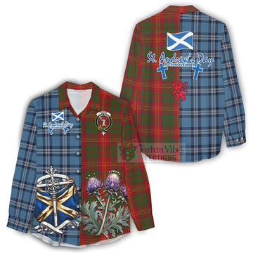 Tartan Vibes Clothing Burns Tartan Women's Casual Shirt Happy St. Andrew's Day Half Tartan Style