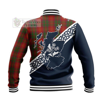 Tartan Vibes Clothing Burns Tartan Baseball Jacket Featuring Thistle and Scotland Map