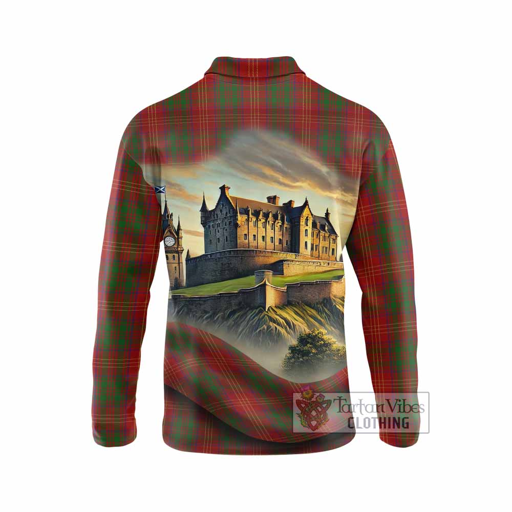 Tartan Vibes Clothing Burns Tartan Family Crest Long Sleeve Polo Shirt with Scottish Ancient Castle Style