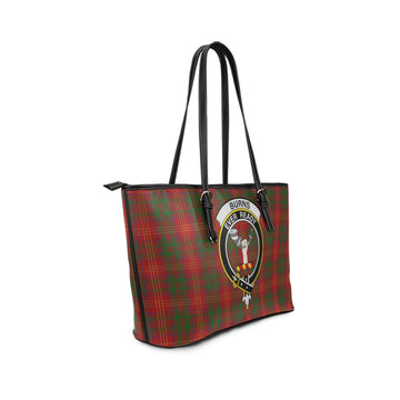 Burns Tartan Leather Tote Bag with Family Crest