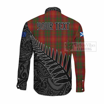 Tartan Vibes Clothing Burns Crest Tartan Long Sleeve Button Shirt with New Zealand Silver Fern Half Style