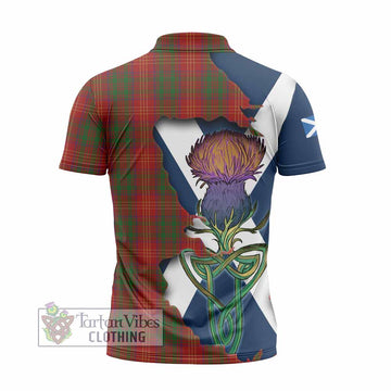 Burns Tartan Family Crest Zipper Polo Shirt Scottish Thistle Celtic Inspired