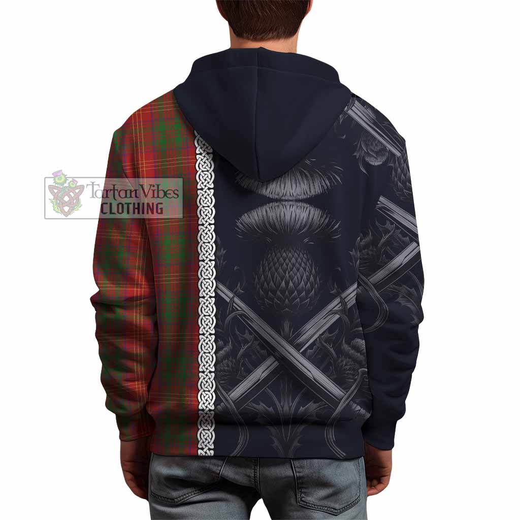 Tartan Vibes Clothing Burns Tartan Hoodie with Family Crest Cross Sword Thistle Celtic Vibes