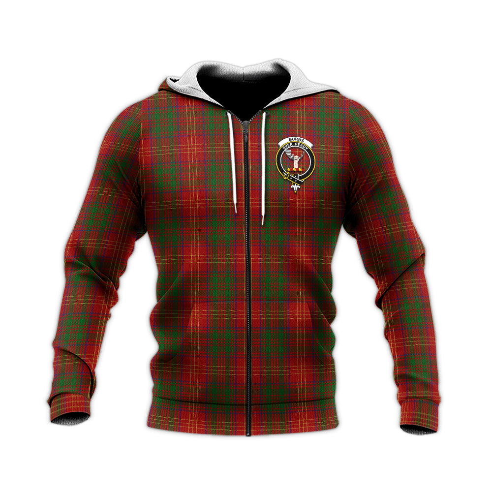 Burns Tartan Knitted Hoodie with Family Crest Unisex Knitted Zip Hoodie