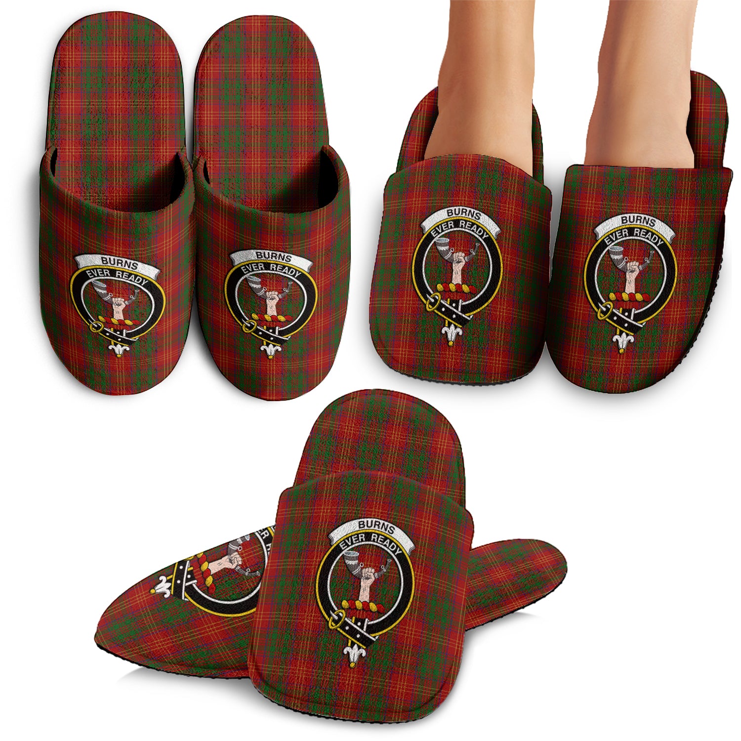 Burns Tartan Home Slippers with Family Crest - Tartanvibesclothing