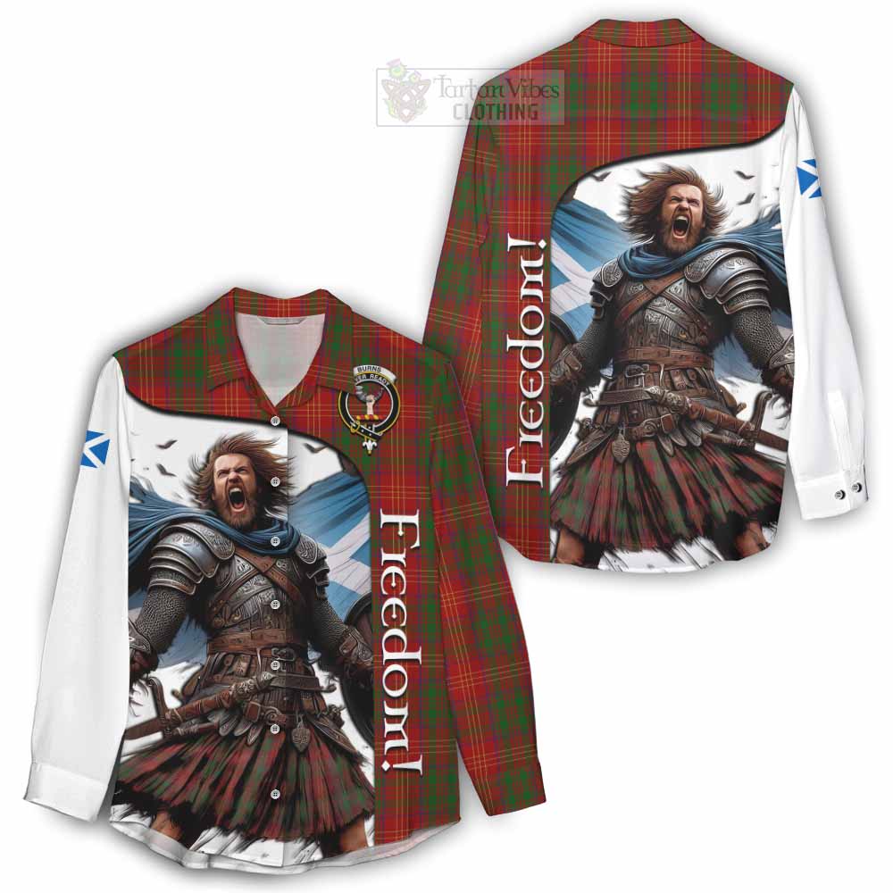 Tartan Vibes Clothing Burns Crest Tartan Women's Casual Shirt Inspired by the Freedom of Scottish Warrior
