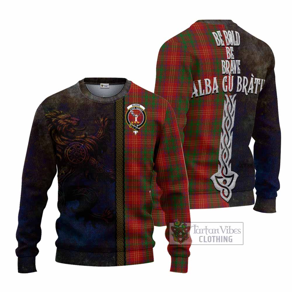 Tartan Vibes Clothing Burns Tartan Family Crest Knitted Sweater Alba Gu Brath Be Brave Lion Ancient Style