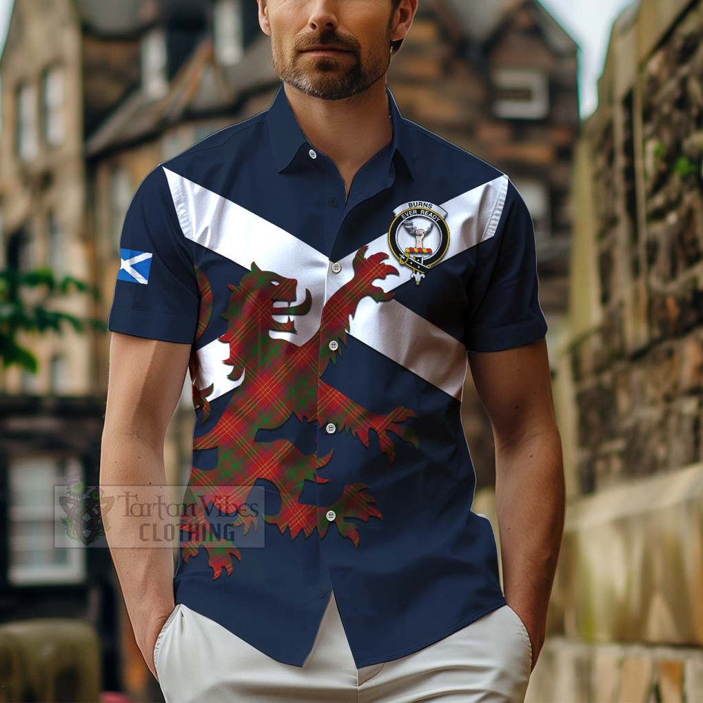 Tartan Vibes Clothing Burns Tartan Lion Rampant Short Sleeve Button Shirt – Proudly Display Your Heritage with Alba Gu Brath and Clan Name