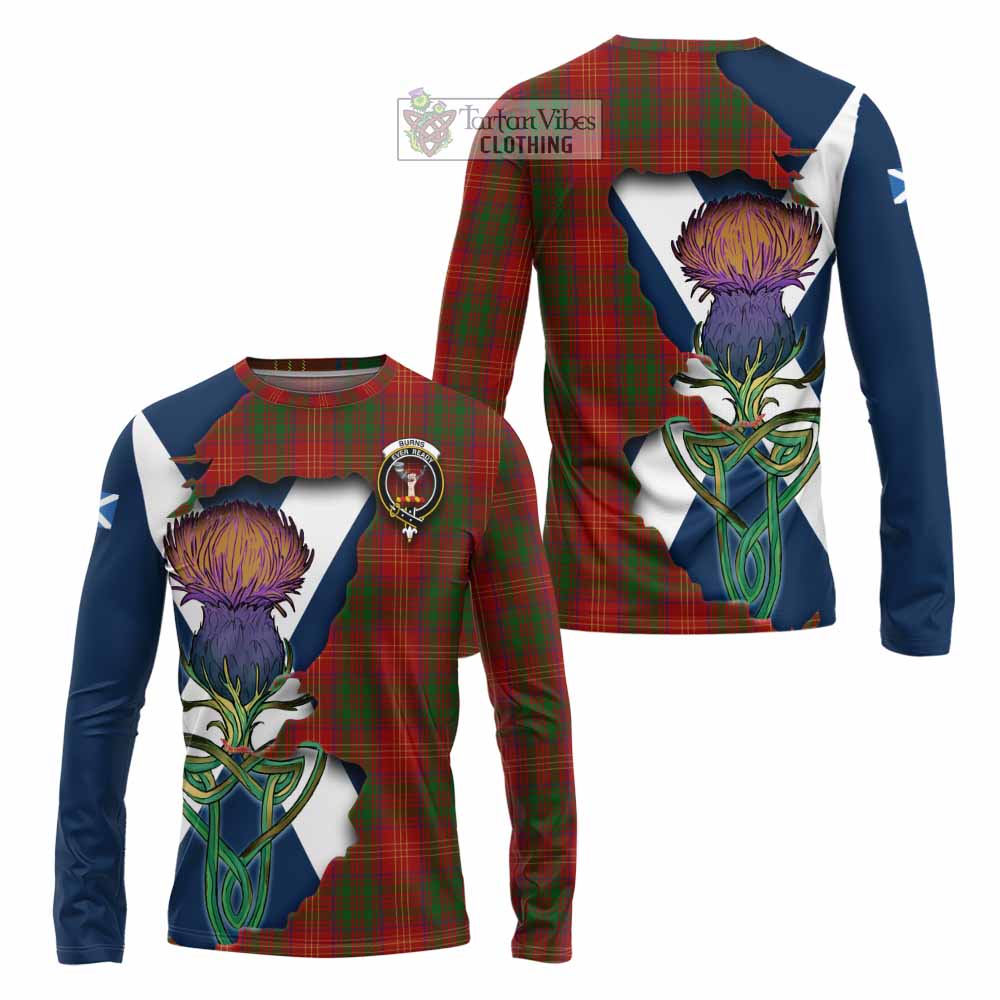 Tartan Vibes Clothing Burns Tartan Family Crest Long Sleeve T-Shirt Scottish Thistle Celtic Inspired