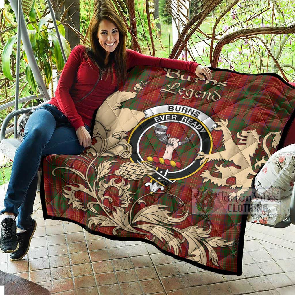 Tartan Vibes Clothing Burns Tartan Quilt with Family Crest and Scottish Symbol Style
