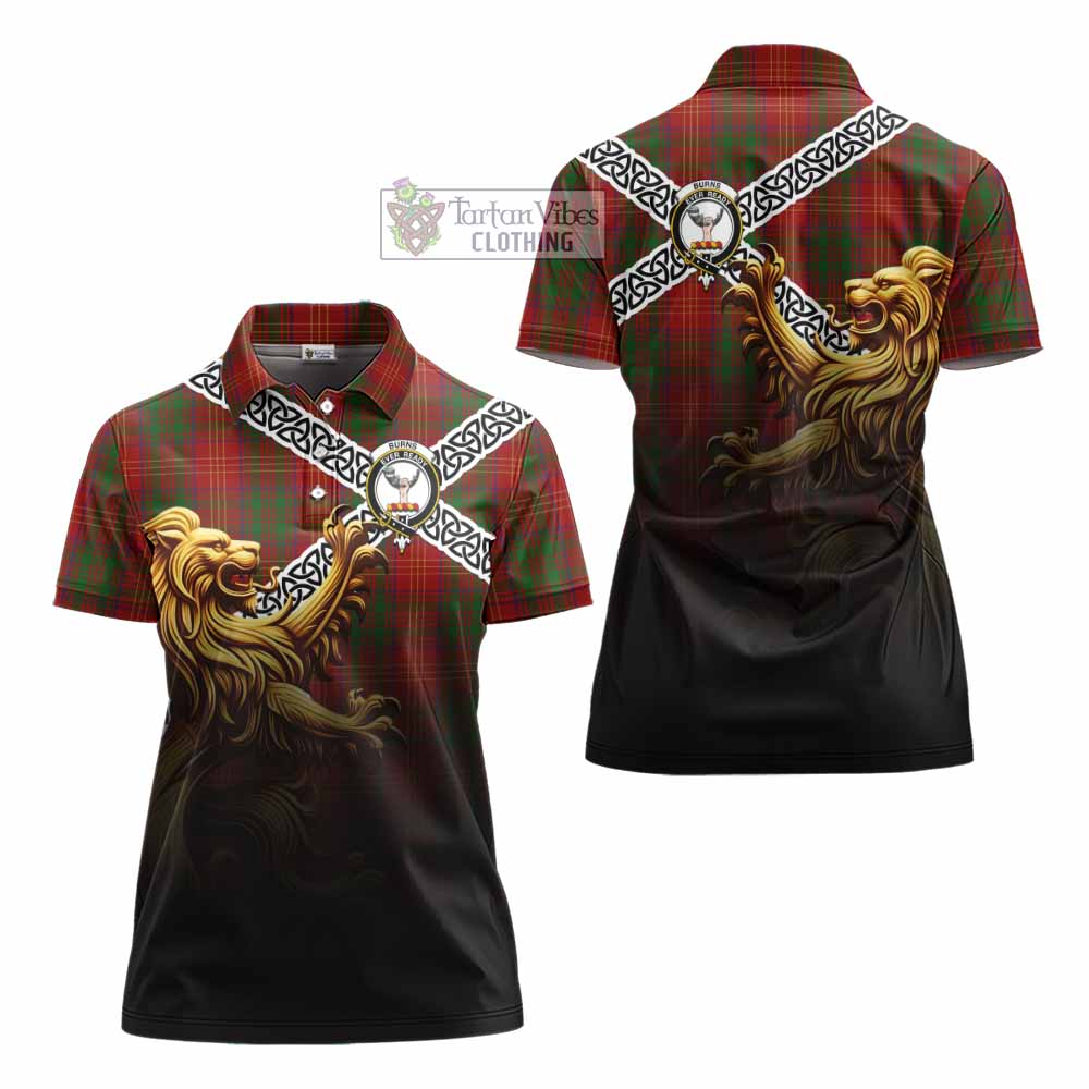 Tartan Vibes Clothing Burns Crest Tartan Women's Polo Shirt with Golden Lion Emblem Celtic Style