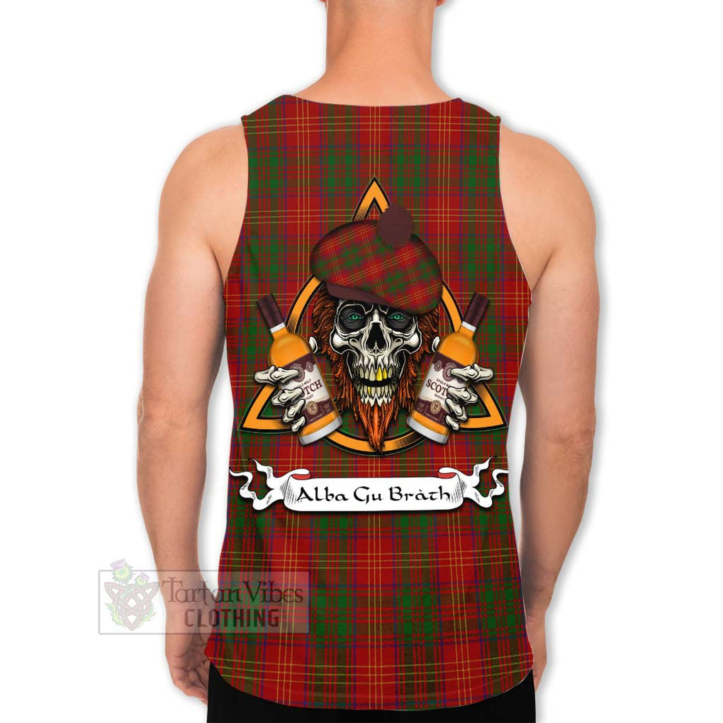 Tartan Vibes Clothing Burns Tartan Men's Tank Top with Family Crest and Bearded Skull Holding Bottles of Whiskey